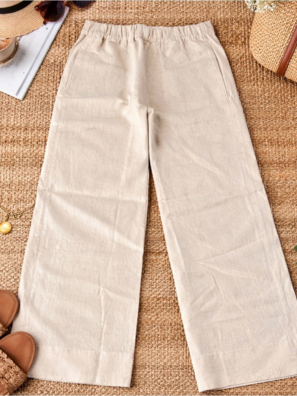 100% Linen Pant American Giant Beige Women Beachwear Size M